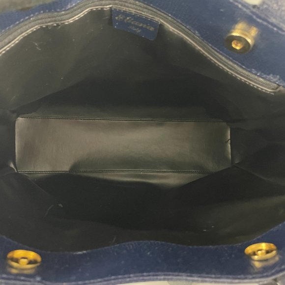 Exquisite Eliana Italy Blue Leather with Black Canvas Tote Bag - Picture 11 of 13